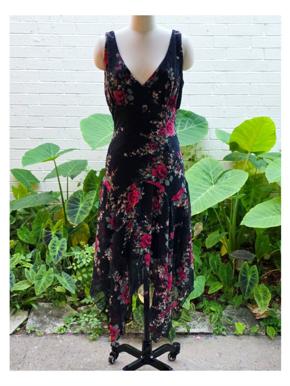 Y2K Black Sheer Floral Handkerchief Dress Ruby Rox 🌹✨